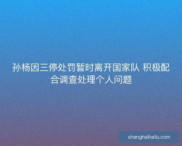 孙杨因三停处罚暂时离开国家队 积极配合调查处理个人问题